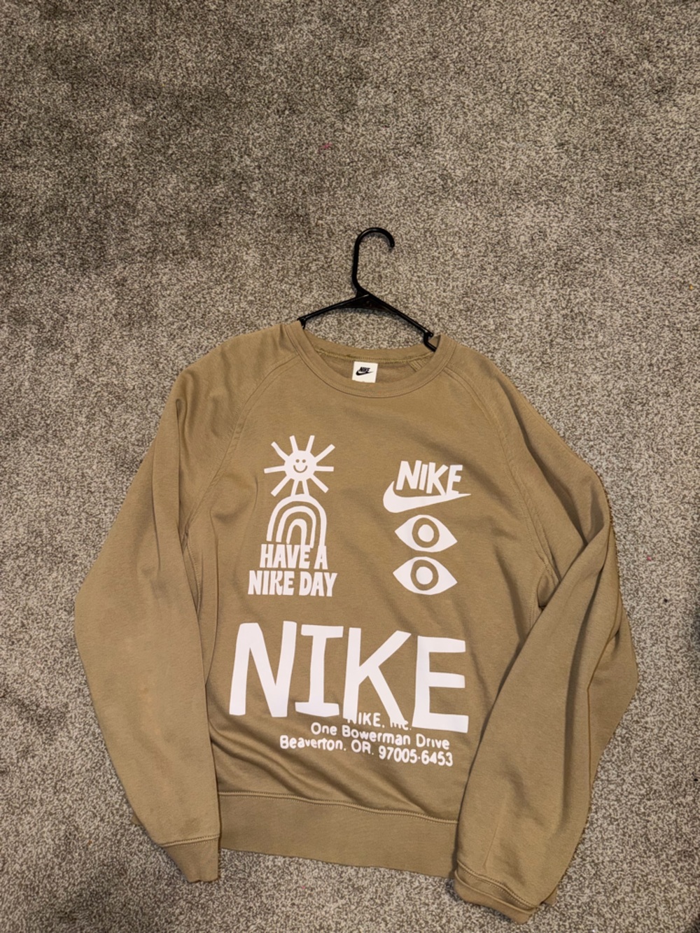 Nike Men’s Crewneck Sweatshirt - Tan with White Graphics